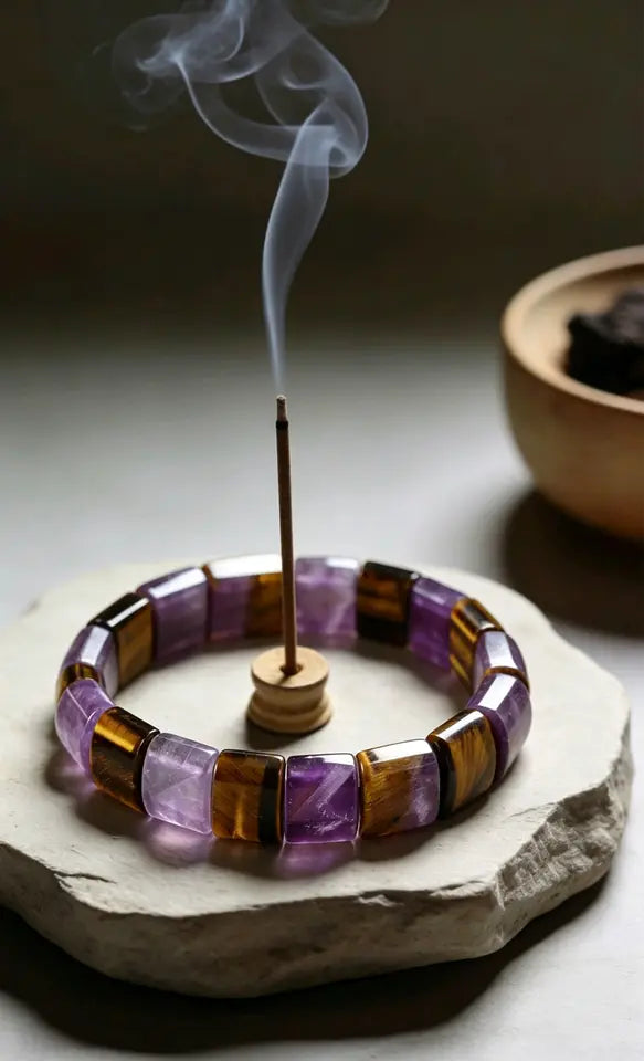 Quiet Confidence Tiger's Eye Stretch Bracelet - Amethyst & Tiger's Eye