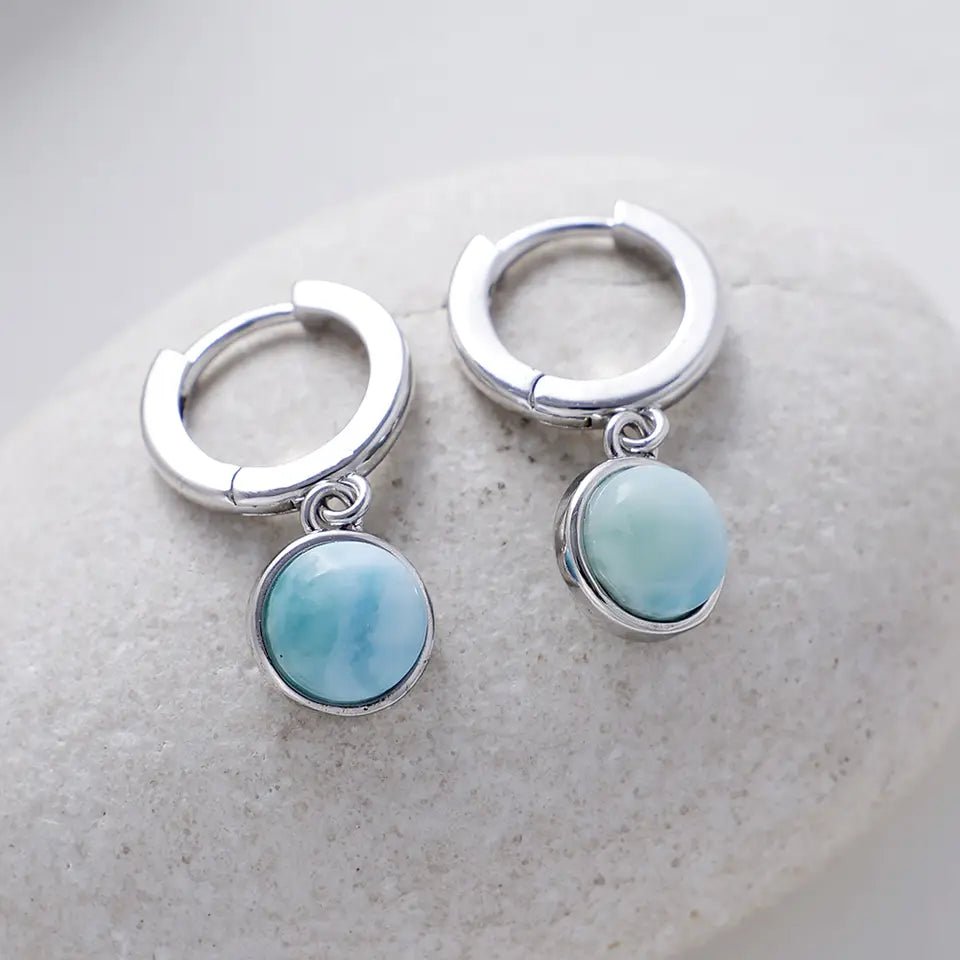 Ocean Larimar Drop Earrings - Hoop