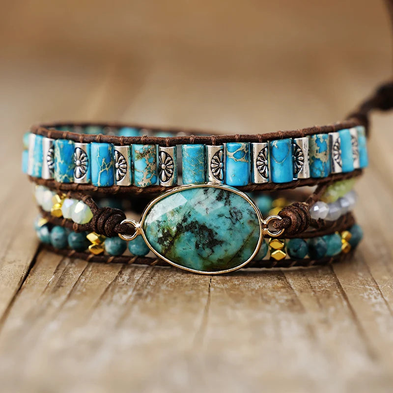 Bohemian Crystal Leather Wrap Bracelet