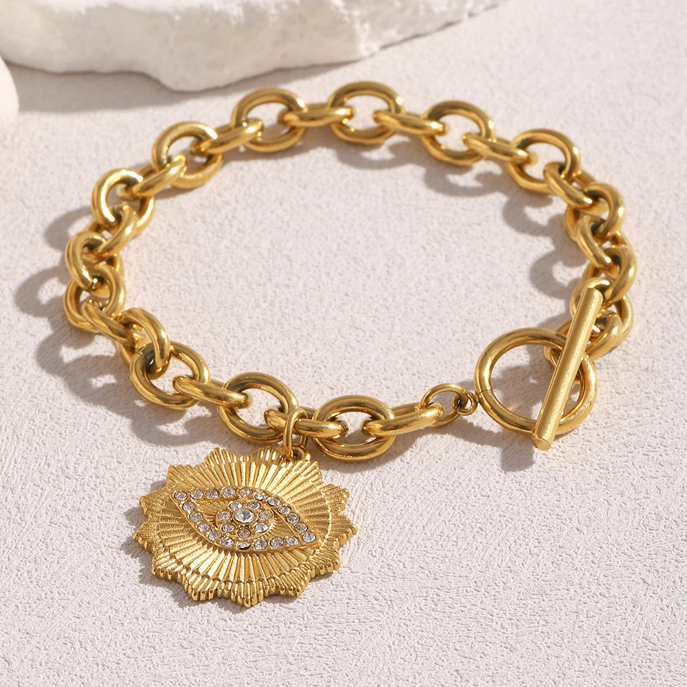 Crystal-Studded Evil Eye Bracelet