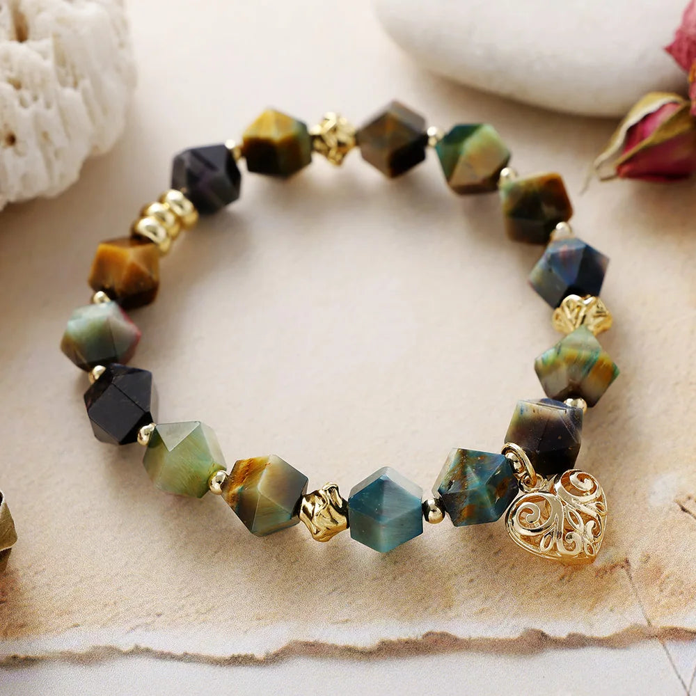 Tiger Eye Heart Charm Bracelet