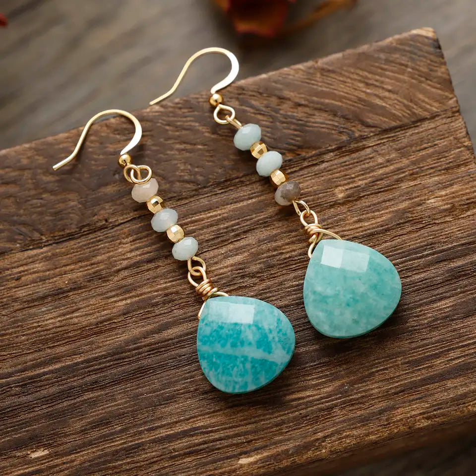 Free Spirit Wire-Wrapped Teardrop Earrings - Amazonite