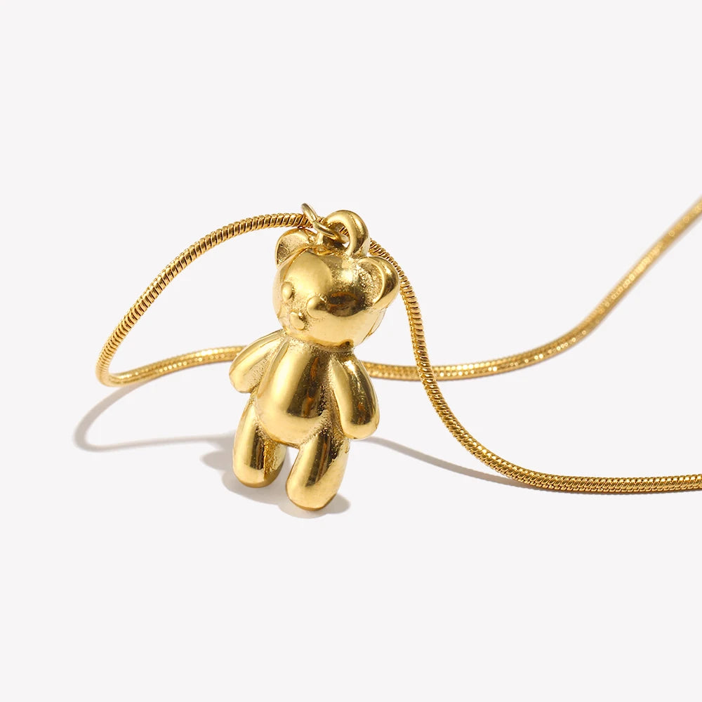 Playful Golden Bear Charm Necklace
