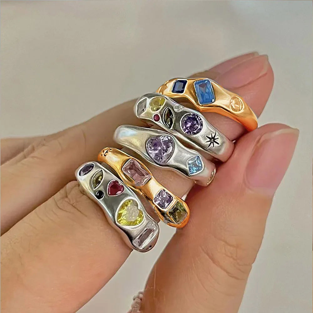 Bezel-Set Zircon Stones Ring