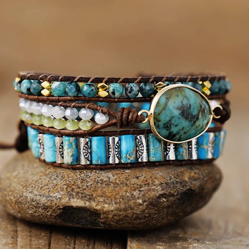 Bohemian Crystal Leather Wrap Bracelet