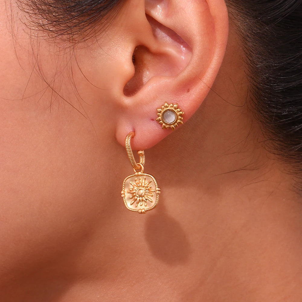 Vintage Sunflower Square Drop Earrings