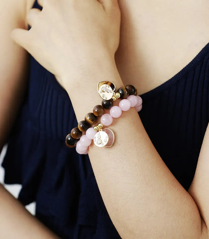 Loving Heart Rose Quartz Stretch Bracelet - detail