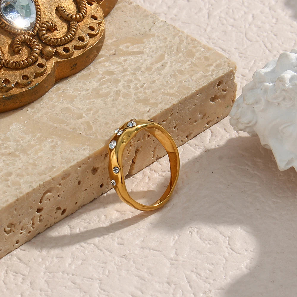 Asymmetrical Contours Inlaid Ring