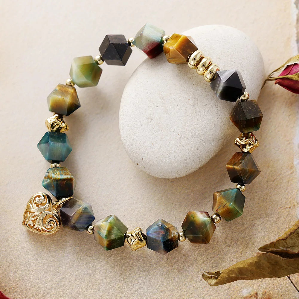Tiger Eye Heart Charm Bracelet