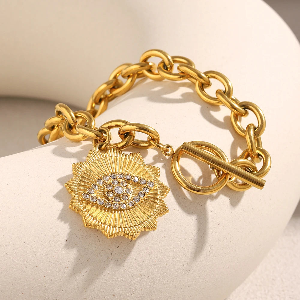 Crystal-Studded Evil Eye Bracelet