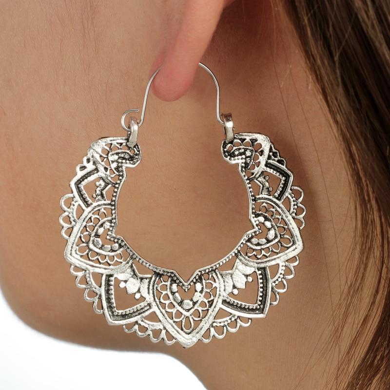 Boho Lotus Hoop Earrings Boho Peak Silver 