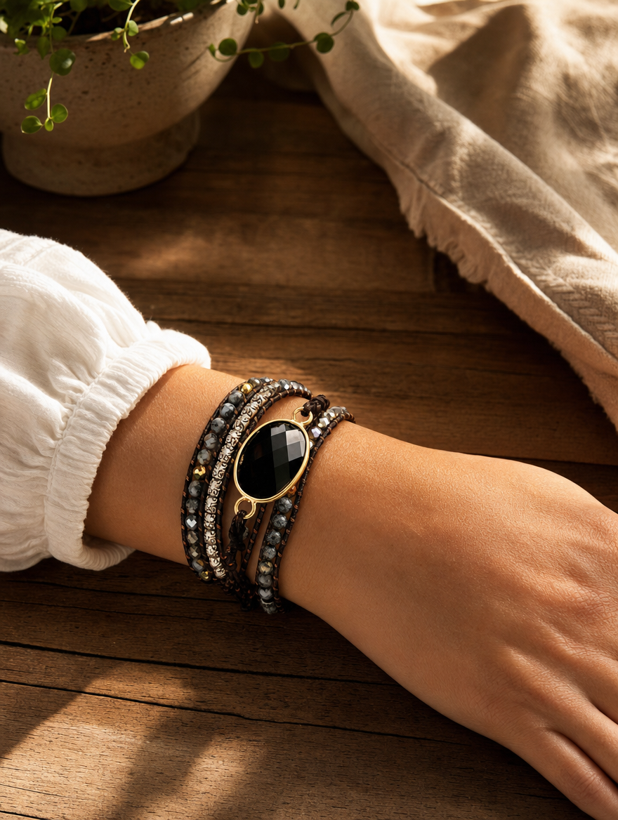 Grounded Onyx Wrap Bracelet - Lifestyle