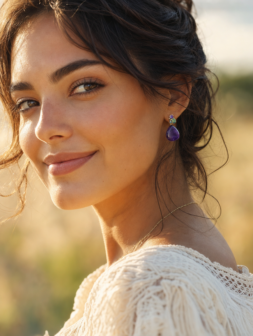 Serenity Amethyst Amazonite Dangle Earrings - Lifestyle