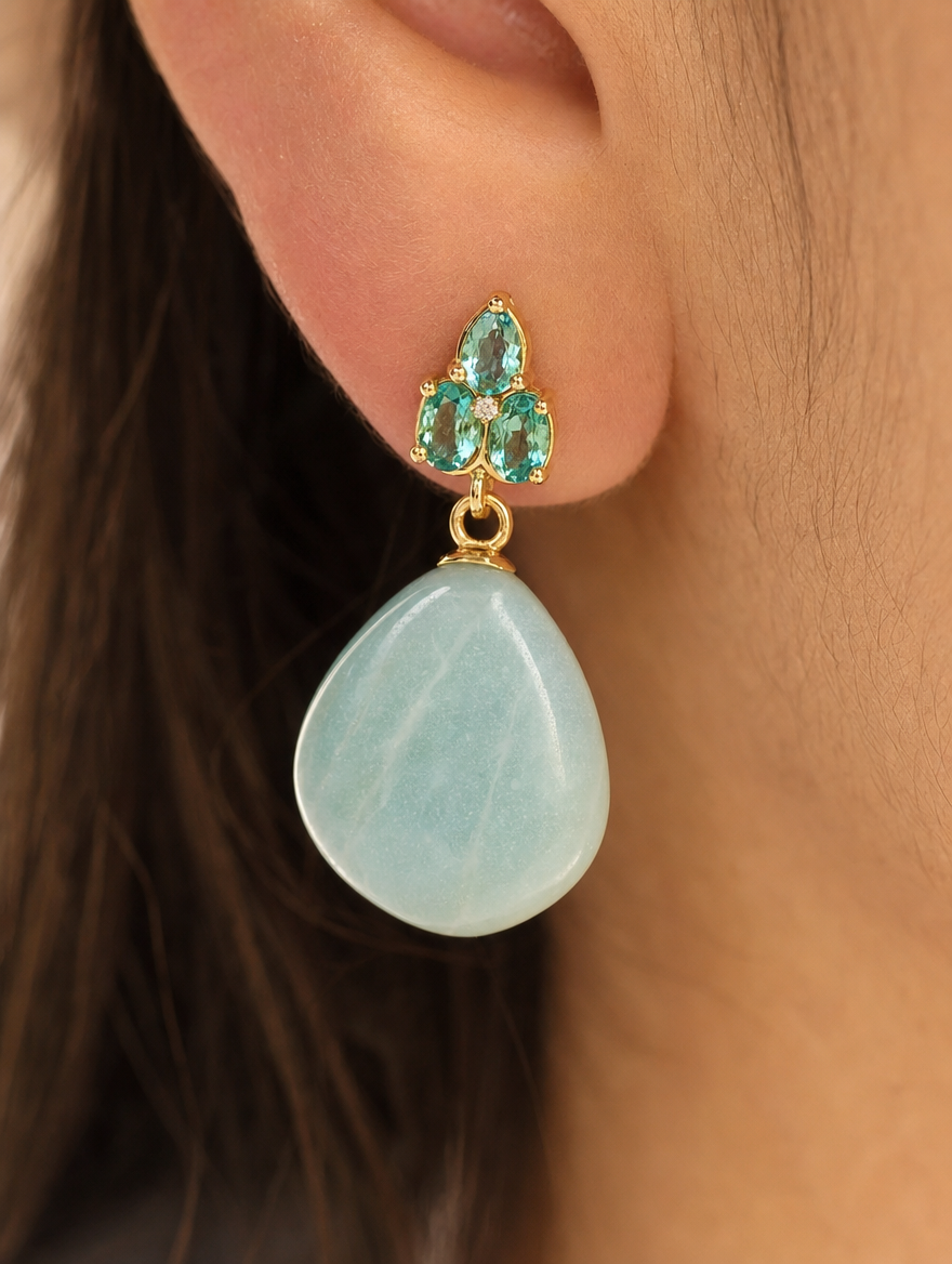 Serenity Amethyst Amazonite Dangle Earrings - Close-up