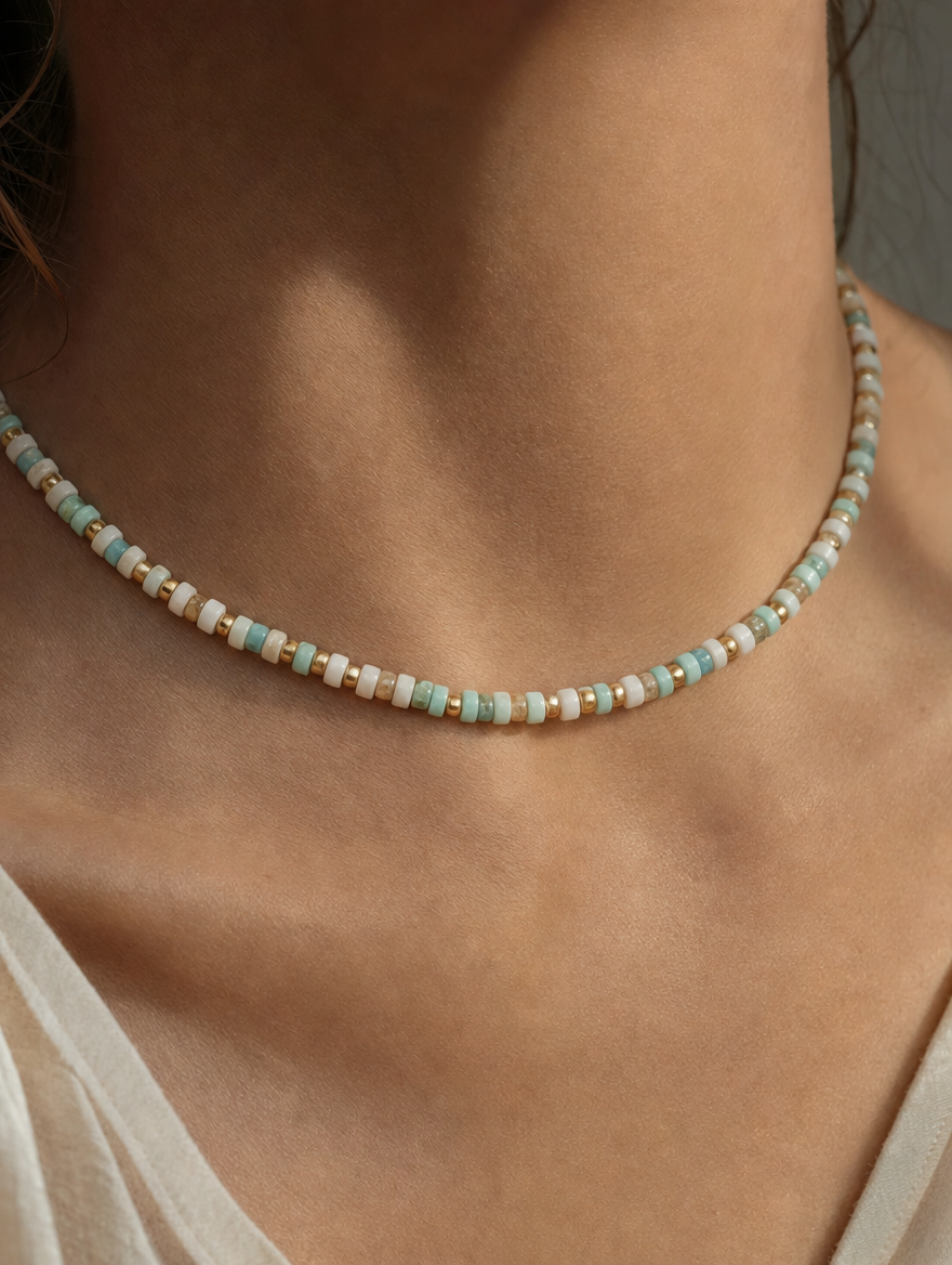 Earth Stone Beaded Choker - Close-up