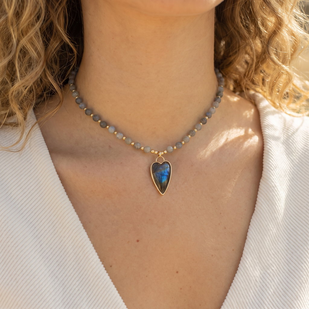 Aura Labradorite Heart Choker - Close-up