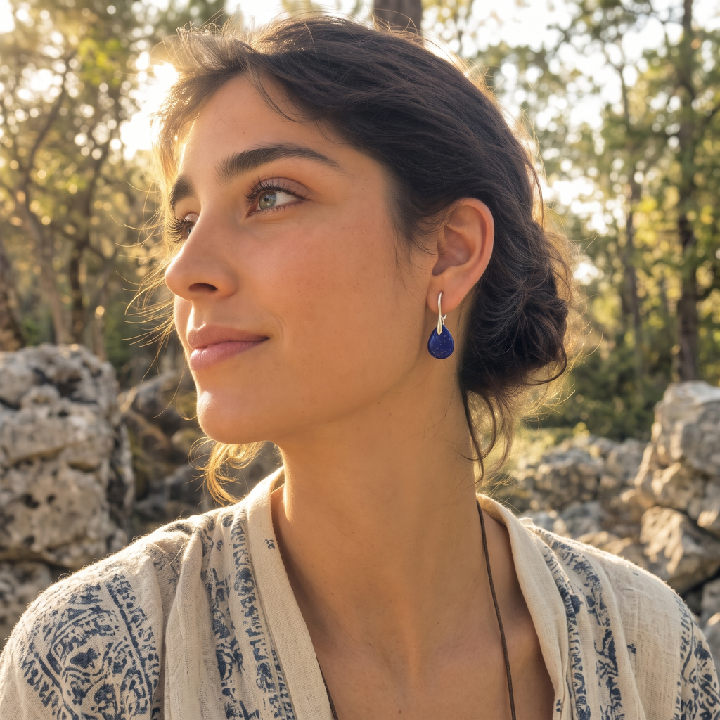 Wisdom Lapis Waterdrop Huggie Earrings - Lifestyle