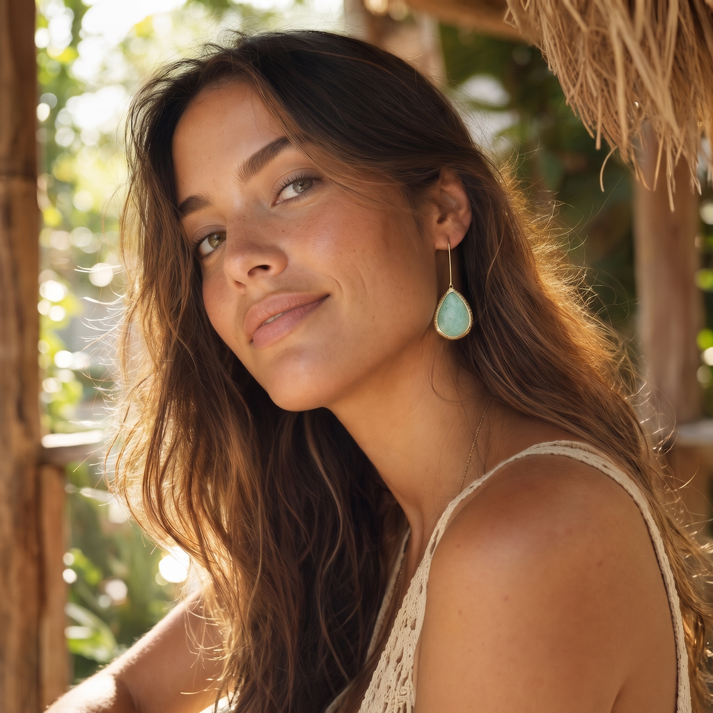Clarity Amazonite Teardrop Earrings - Lifestyle
