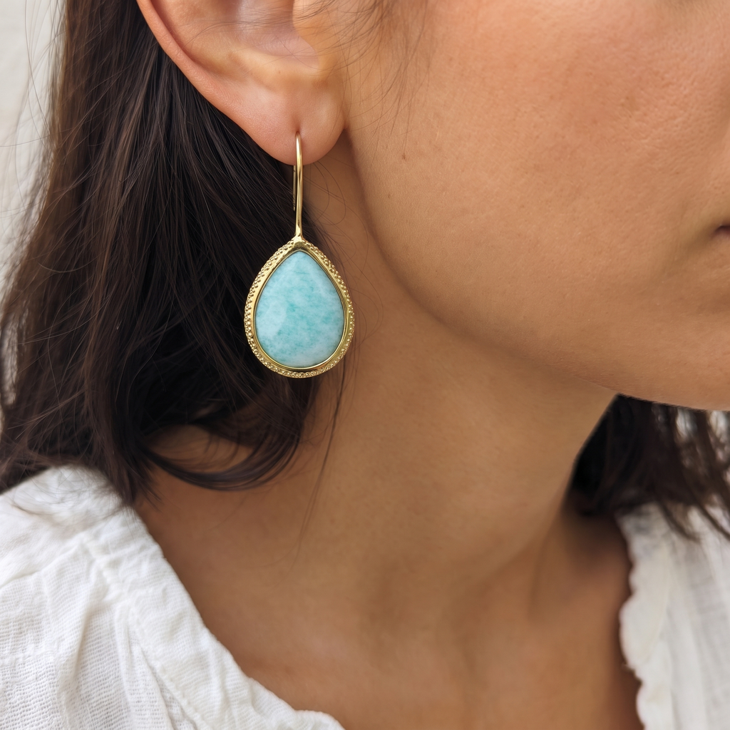 Clarity Amazonite Teardrop Earrings - Close-up