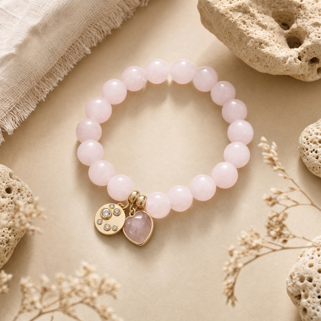 Loving Heart Rose Quartz Stretch Bracelet - Studio