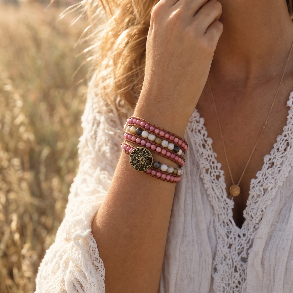 Grounded Rhodonite Jasper Wrap Cuff - Lifestyle