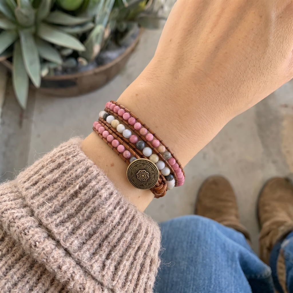 Grounded Rhodonite Jasper Wrap Cuff - UGC