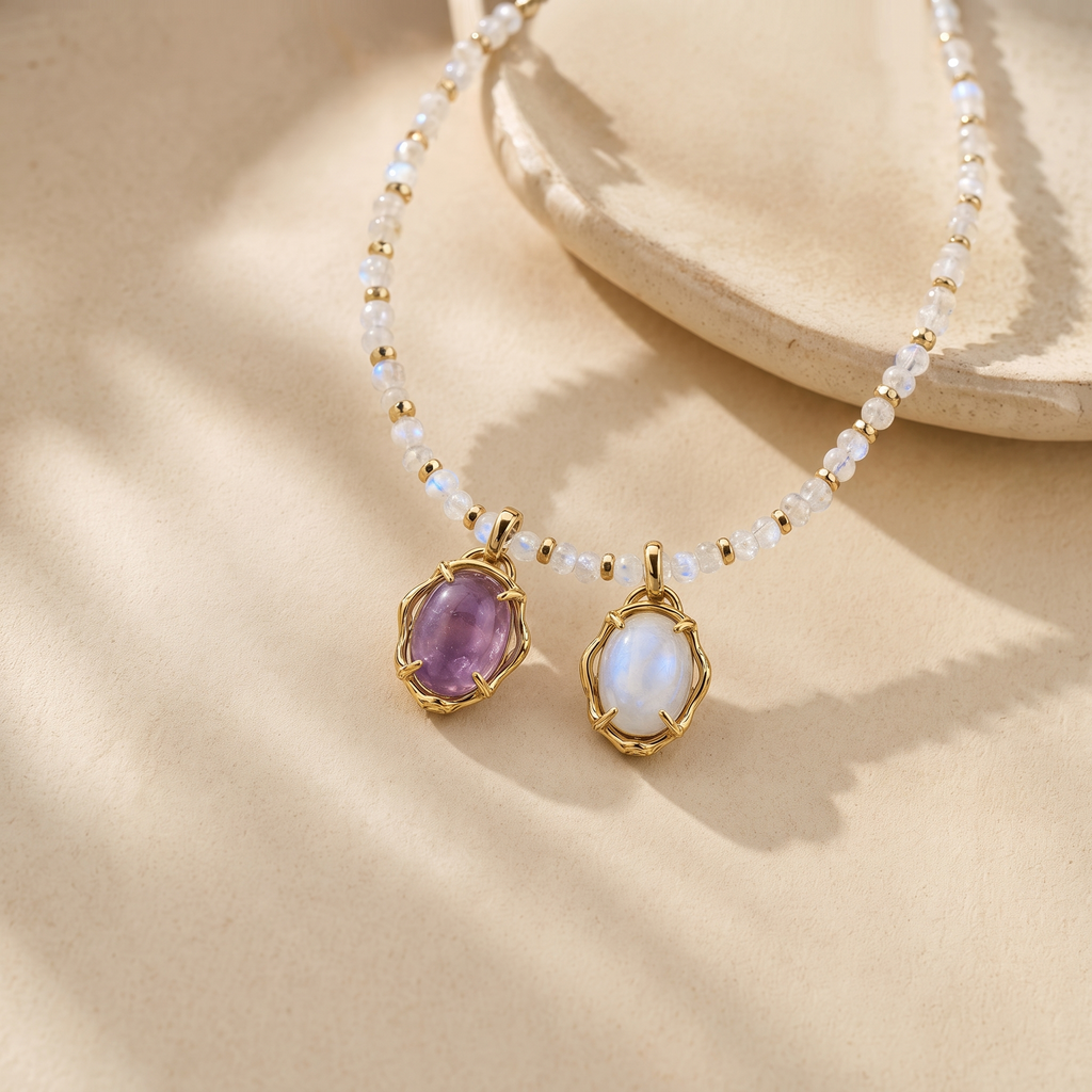 New Beginnings Moonstone Amethyst Necklace - Studio