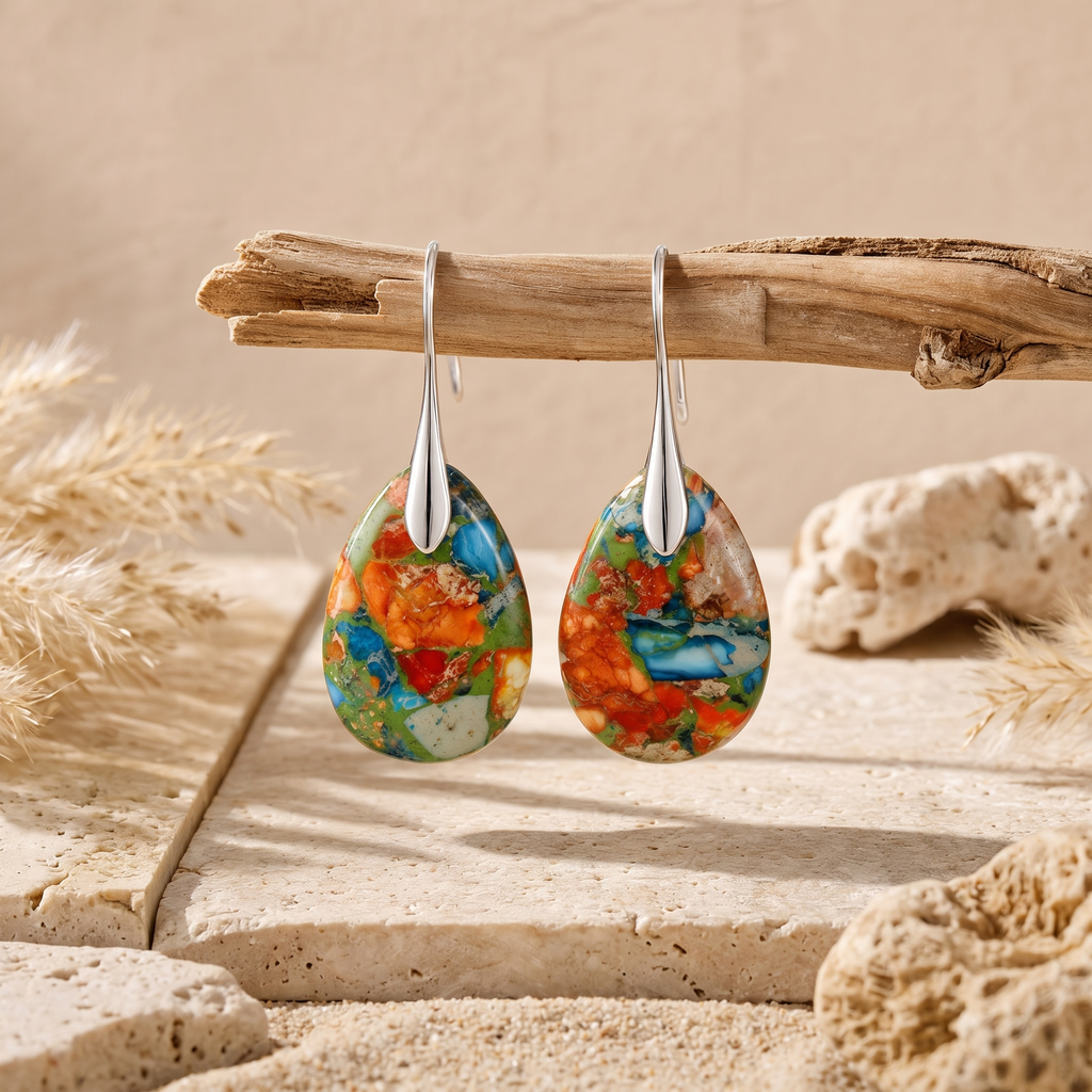 Grounded Jasper Waterdrop Earrings - Studio
