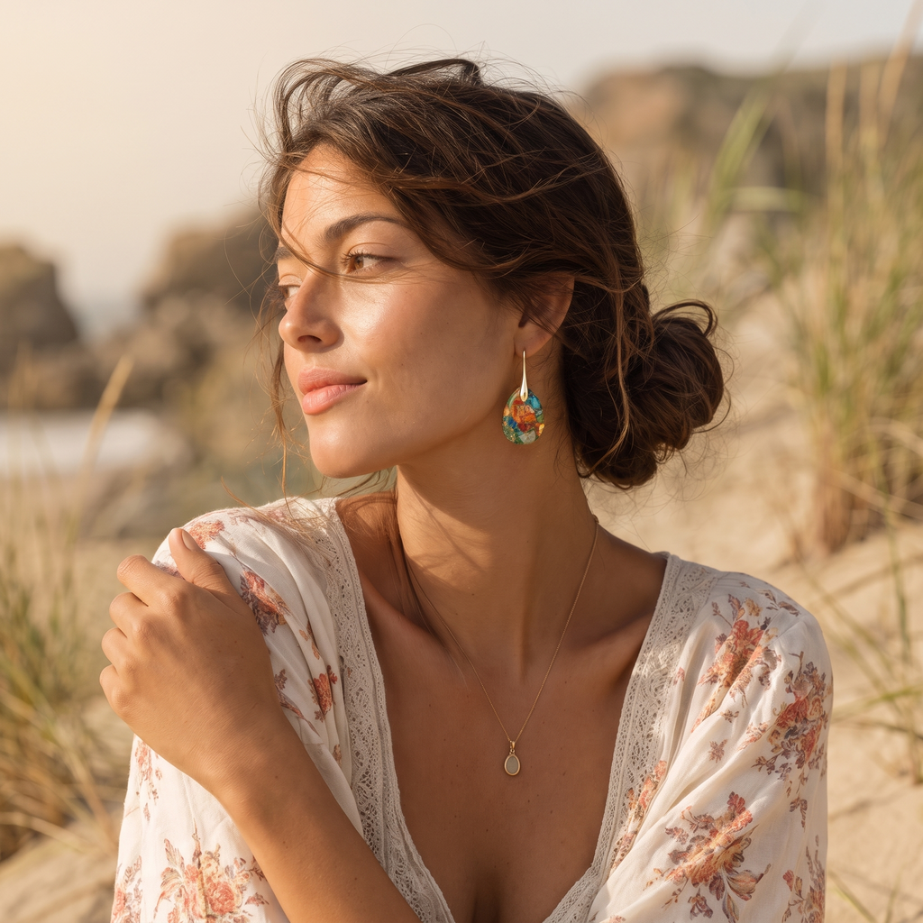 Grounded Jasper Waterdrop Earrings - Lifestyle