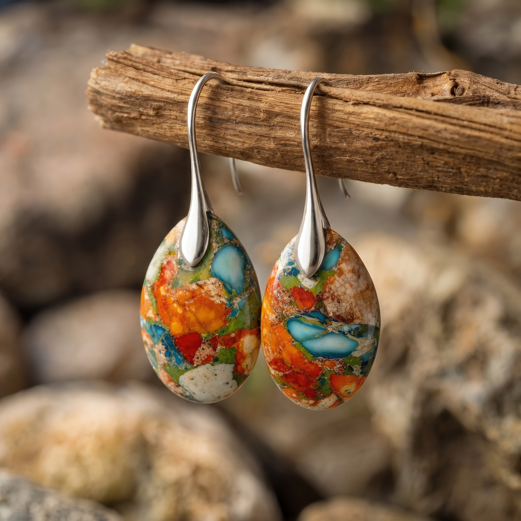 Grounded Jasper Waterdrop Earrings - Close-up