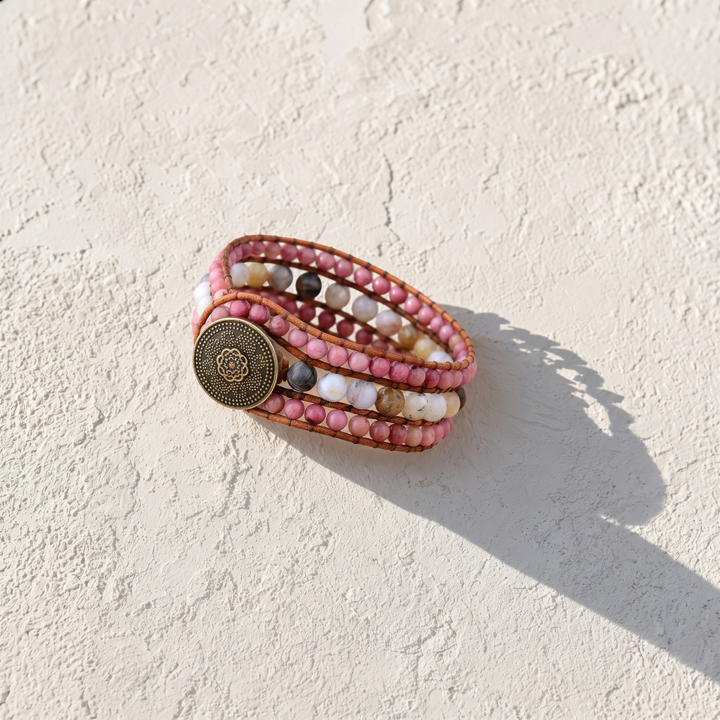Grounded Rhodonite Jasper Wrap Cuff - Flat-lay