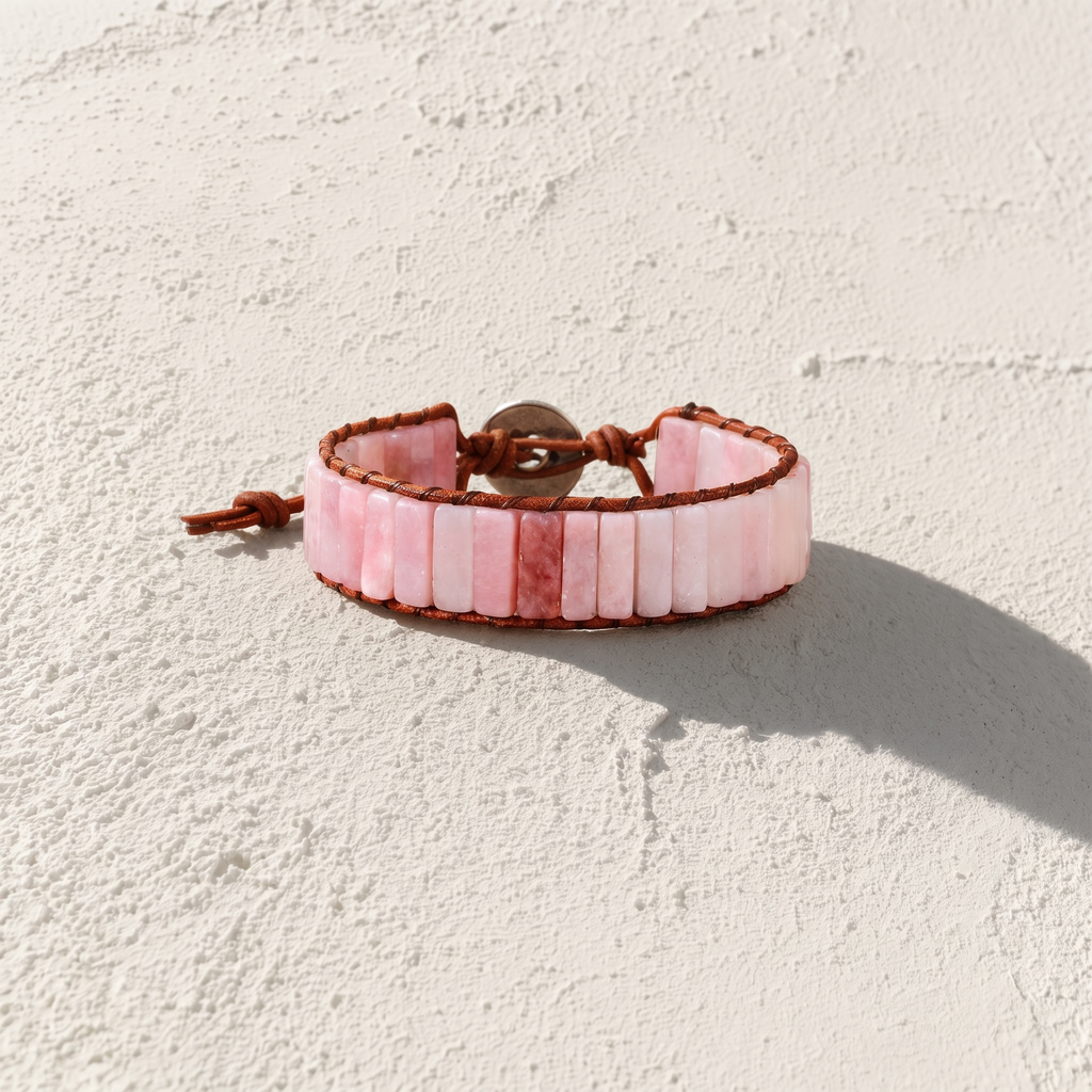 Wildflower Pink Opal Wrap Bracelet - Flat-lay