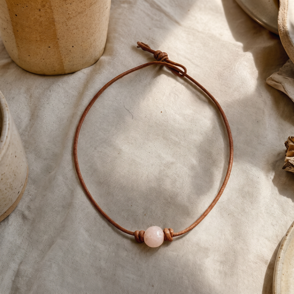 Loving Rose Quartz Leather Choker - UGC