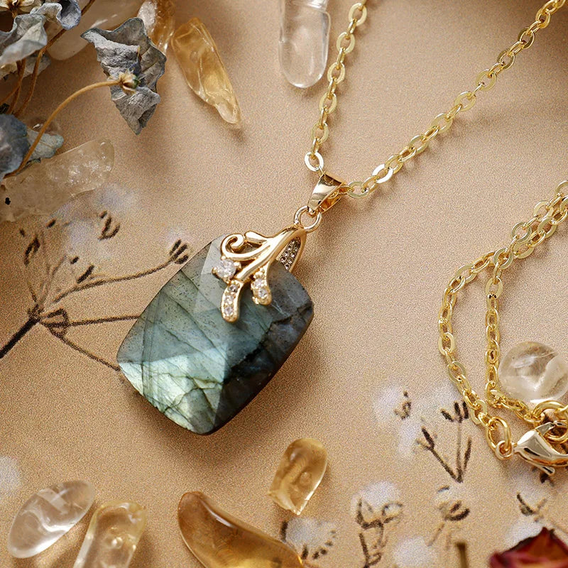 Luxury Geometric Gemstone Pendant Necklace