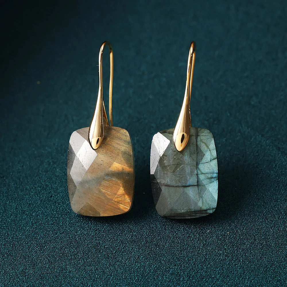 Luxury Labradorite Geometric Drop Earrings