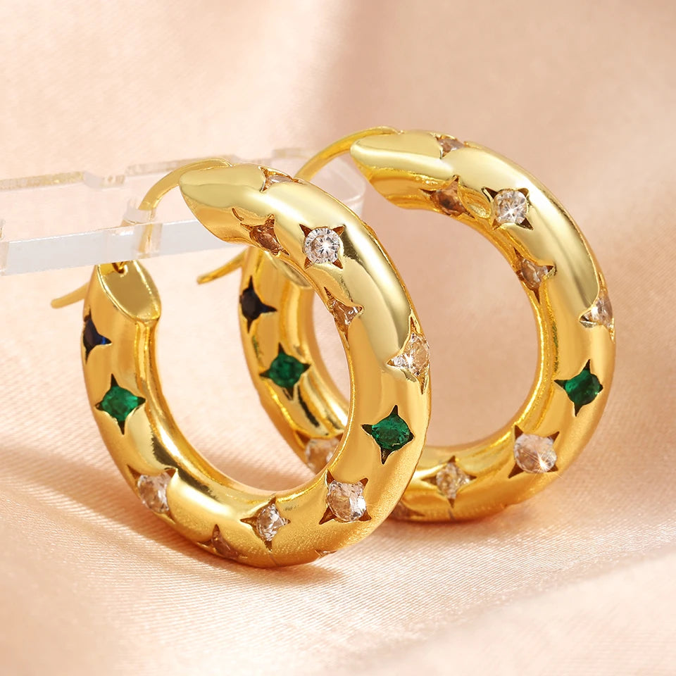 Gem-Embellished U-Shape Hoop Earrings