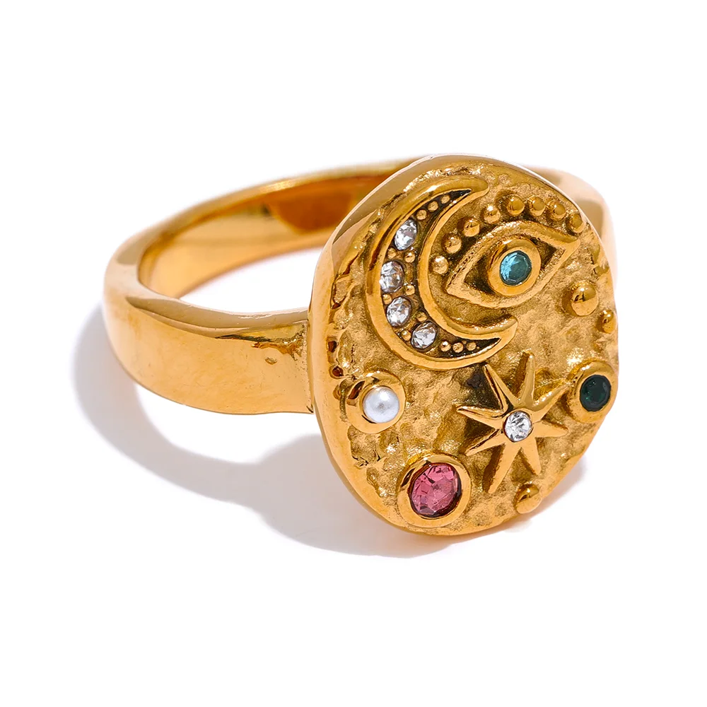 Crinkly Harmony Moon & Star Ring
