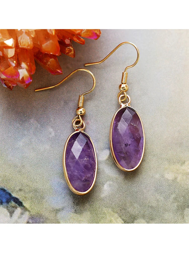 Trendy Natural Stone Pendant Dangle Earrings