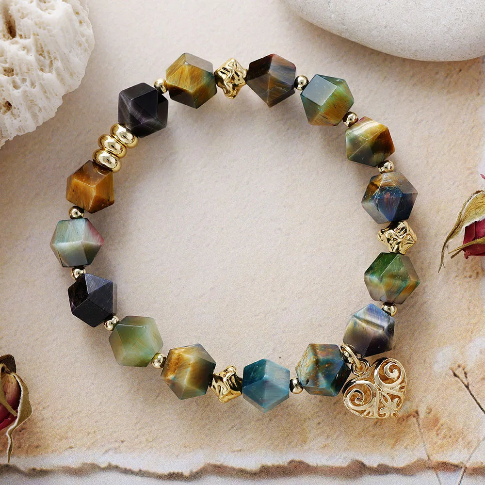 Tiger Eye Heart Charm Bracelet