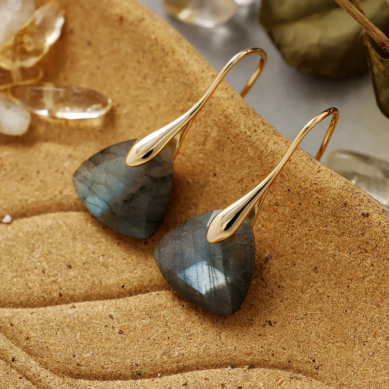 Luxury Labradorite Geometric Drop Earrings