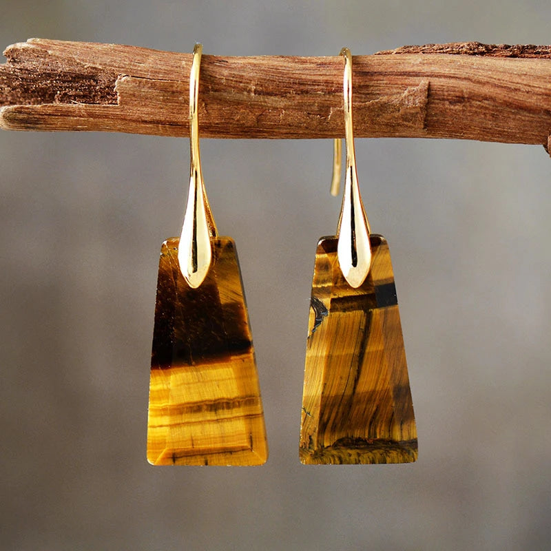 Tiger Eye Stone Trapezoid Earrings