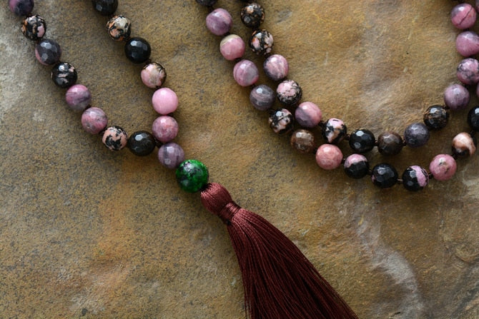 Rhodonite Stone Meditation Tassel Necklace