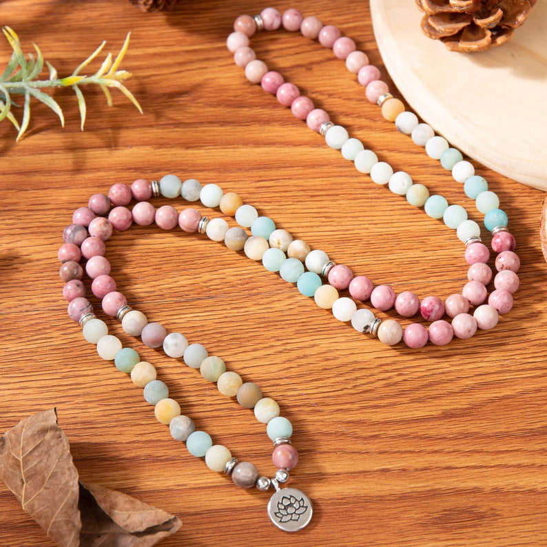 Hopeful Heart Rhodochrosite & Amazonite 108 Mala