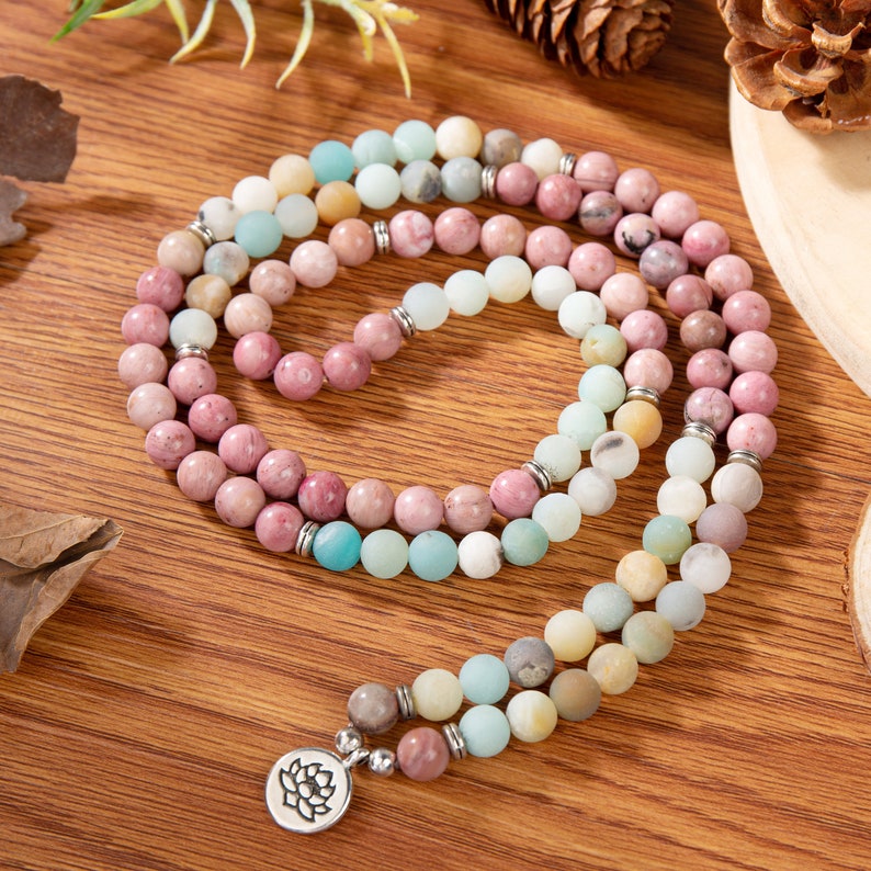 Hopeful Heart Rhodochrosite & Amazonite 108 Mala