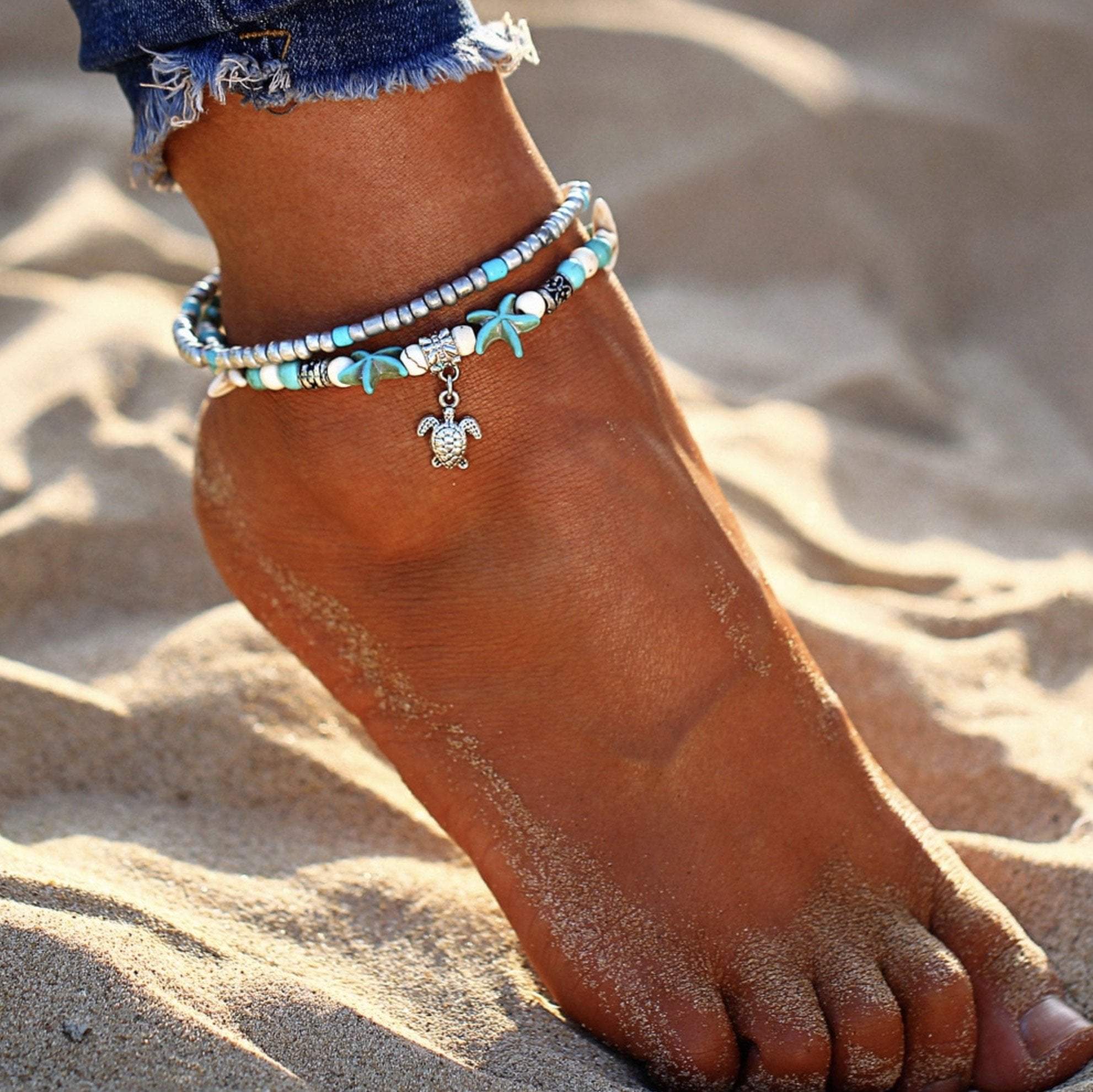 Beachy Sea Star & Turtle Anklet