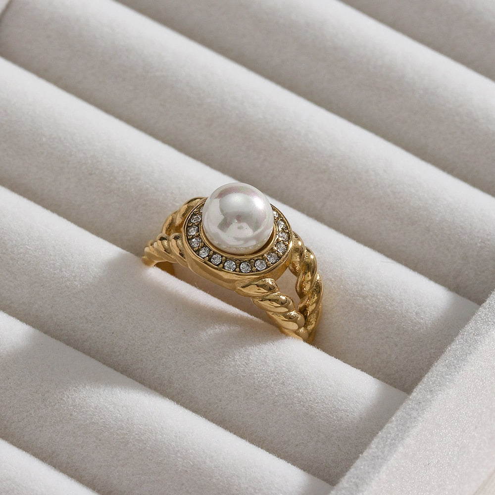 Round Pearl Studded Braid Ring