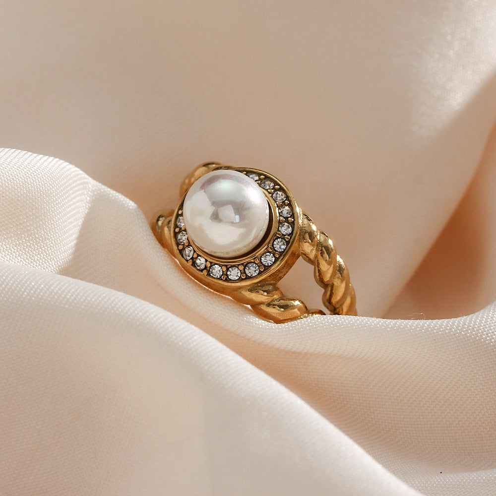 Round Pearl Studded Braid Ring