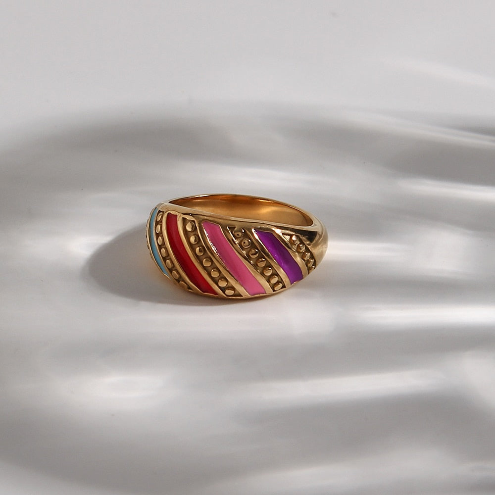 Colourful Stripe Dotted Dome Ring