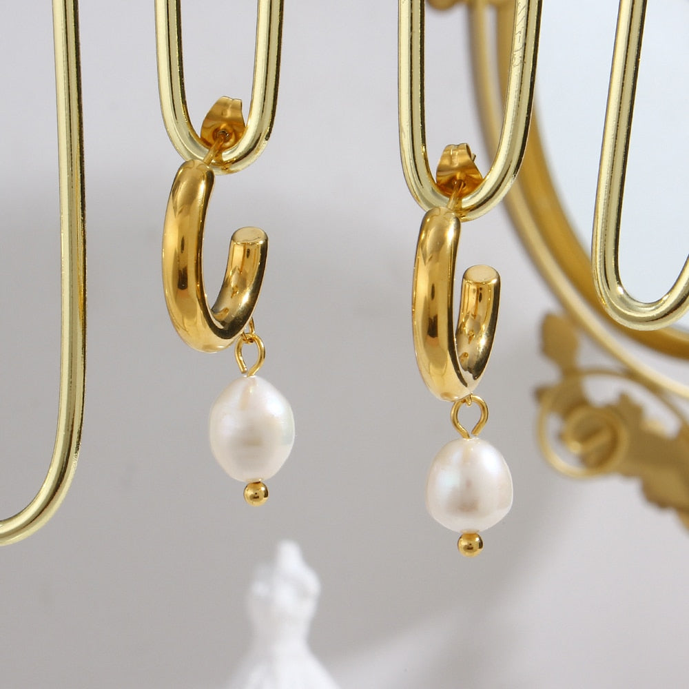 Pearl Charm Hoop Earrings