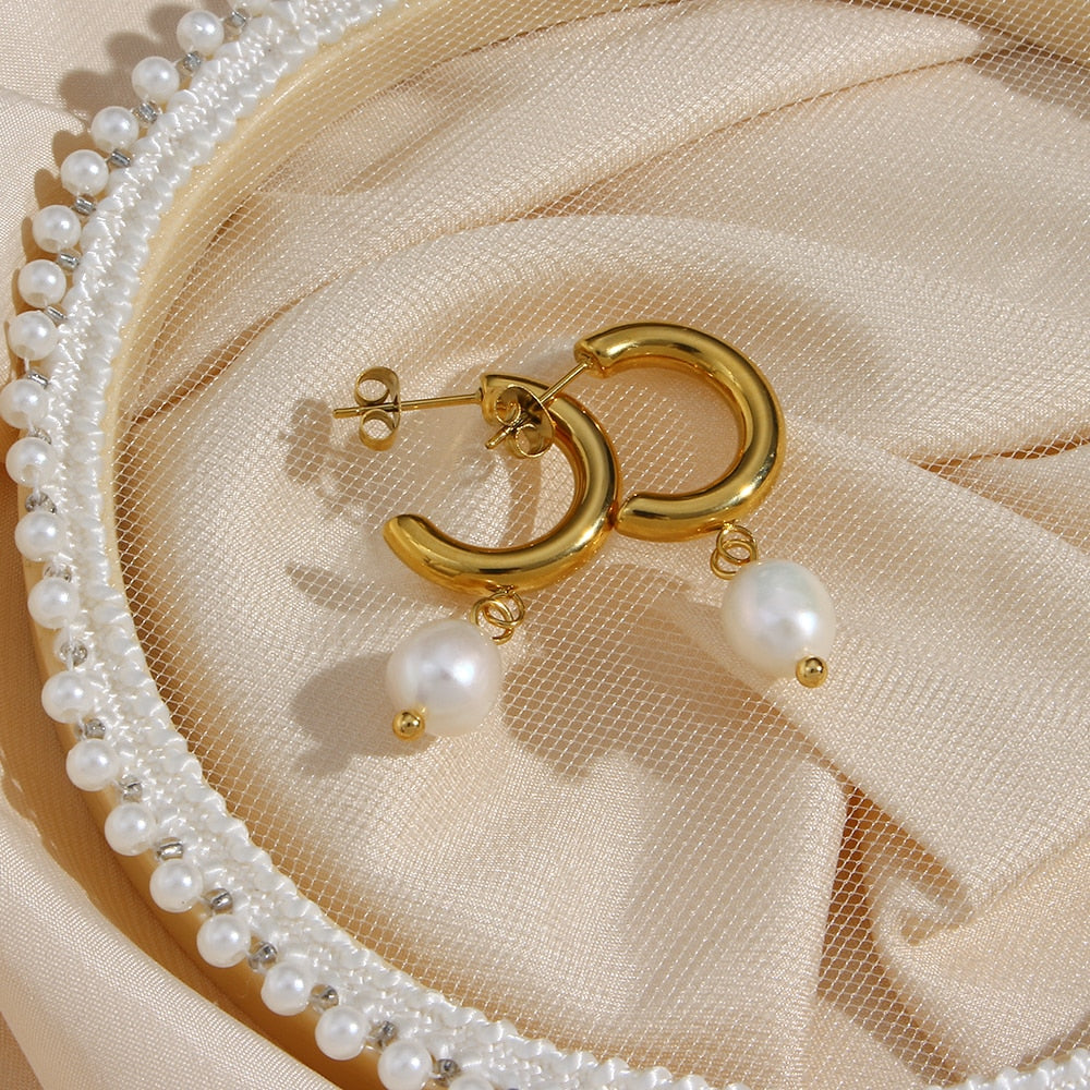 Pearl Charm Hoop Earrings